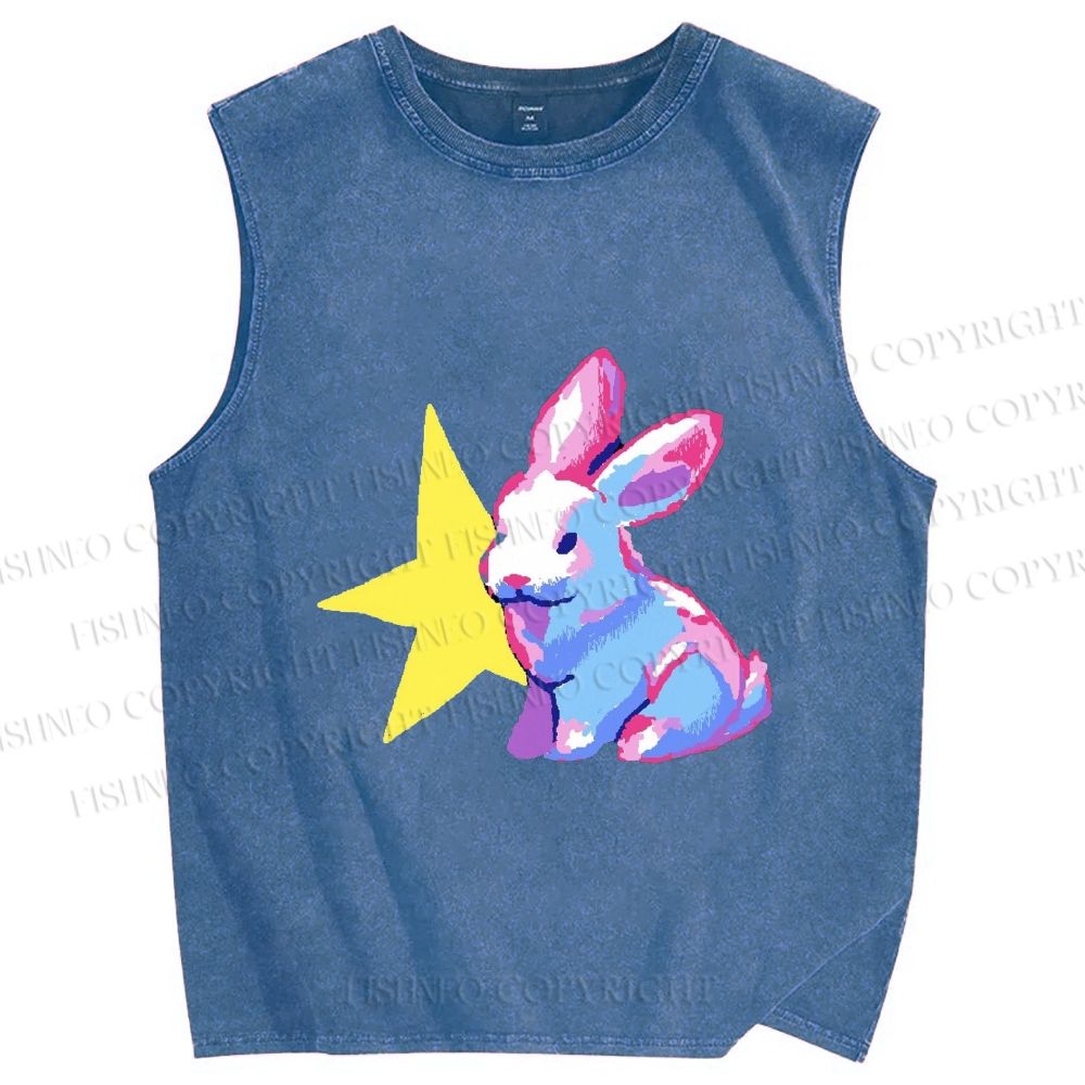 Unisex Printed Washed Bunny Tank Top