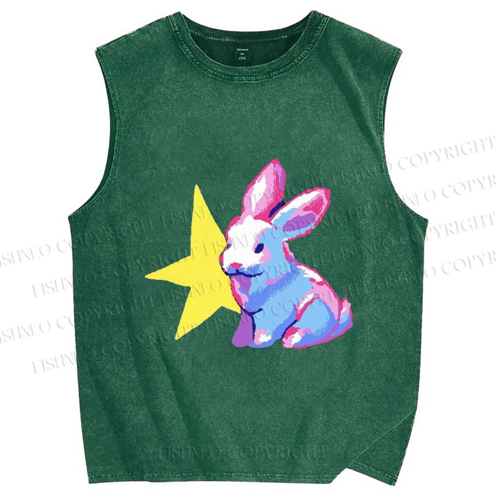 Unisex Printed Washed Bunny Tank Top