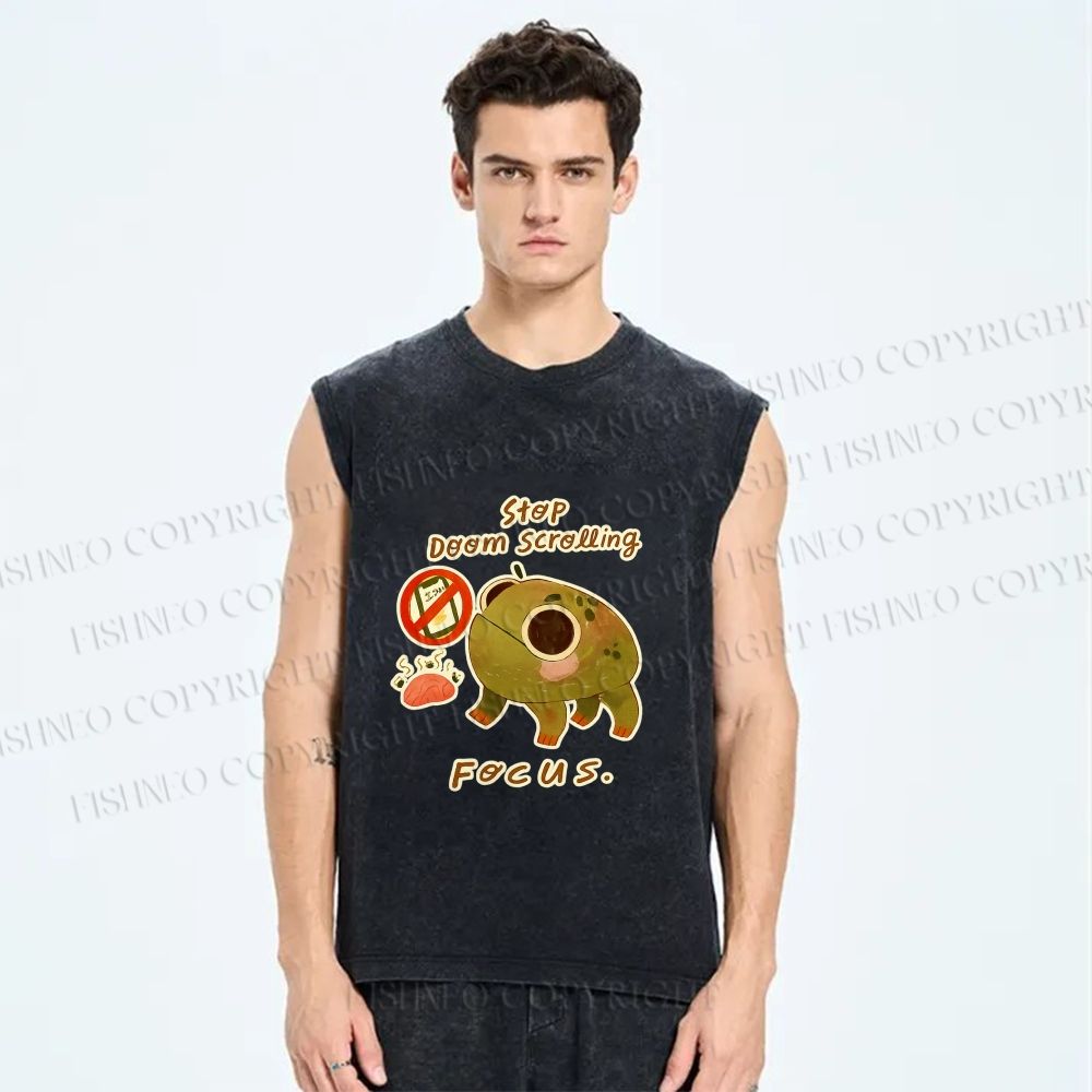 Unisex Printed Frog Washed Tank Top