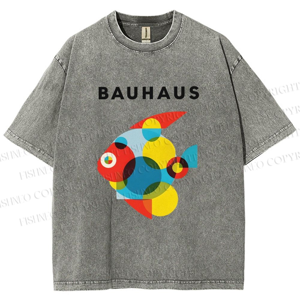 Unisex Bauhaus Fish Printed Washed Tee