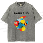 Unisex Bauhaus Fish Printed Washed Tee