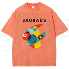 Unisex Bauhaus Fish Printed Washed Tee
