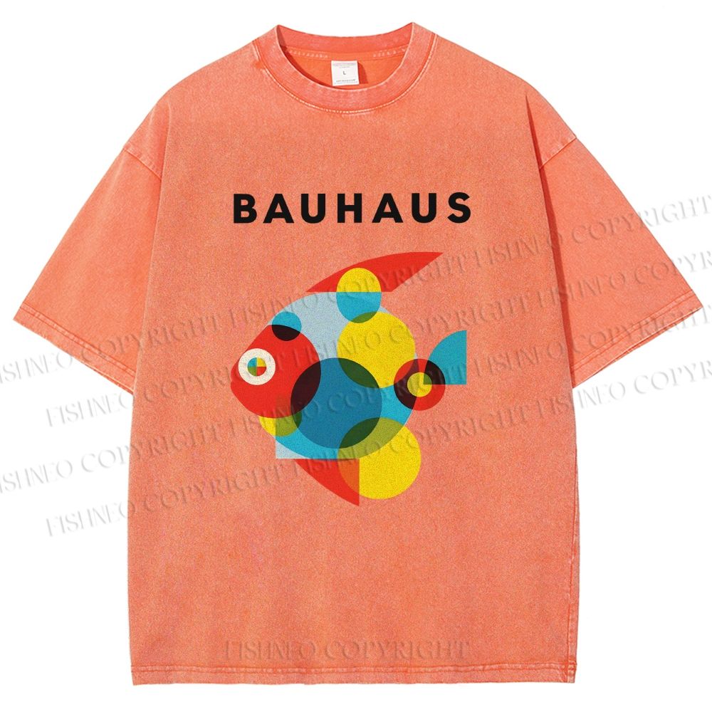 Unisex Bauhaus Fish Printed Washed Tee
