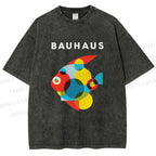 Unisex Bauhaus Fish Printed Washed Tee