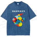 Unisex Bauhaus Fish Printed Washed Tee