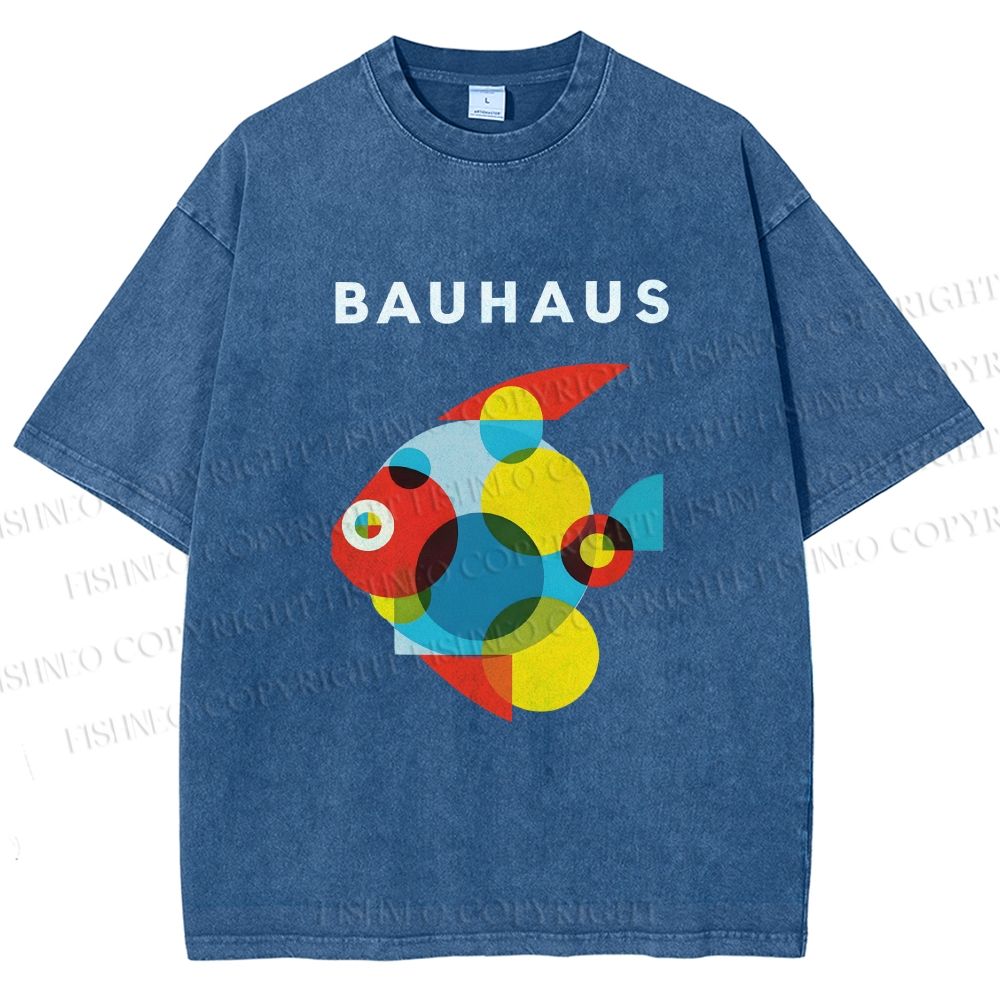 Unisex Bauhaus Fish Printed Washed Tee