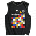 Unisex Bauhaus Colored Squares Printed Washed Tank Top