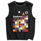 Unisex Bauhaus Colored Squares Printed Washed Tank Top