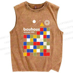 Unisex Bauhaus Colored Squares Printed Washed Tank Top