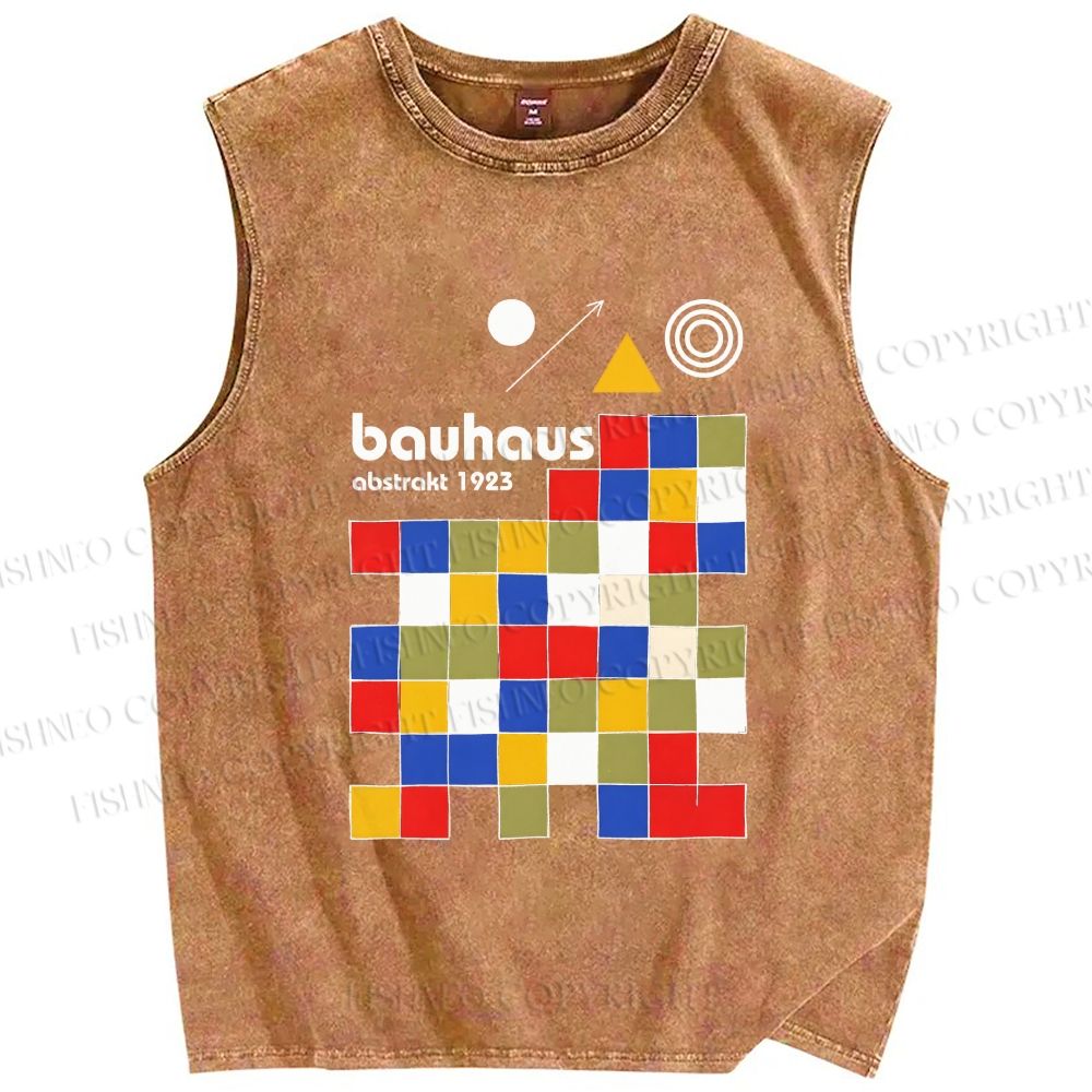 Unisex Bauhaus Colored Squares Printed Washed Tank Top
