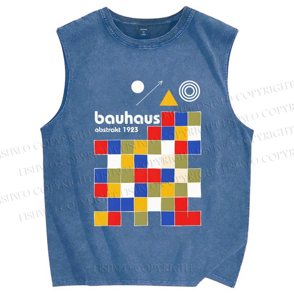 Unisex Bauhaus Colored Squares Printed Washed Tank Top