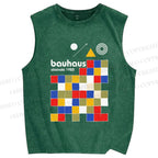 Unisex Bauhaus Colored Squares Printed Washed Tank Top
