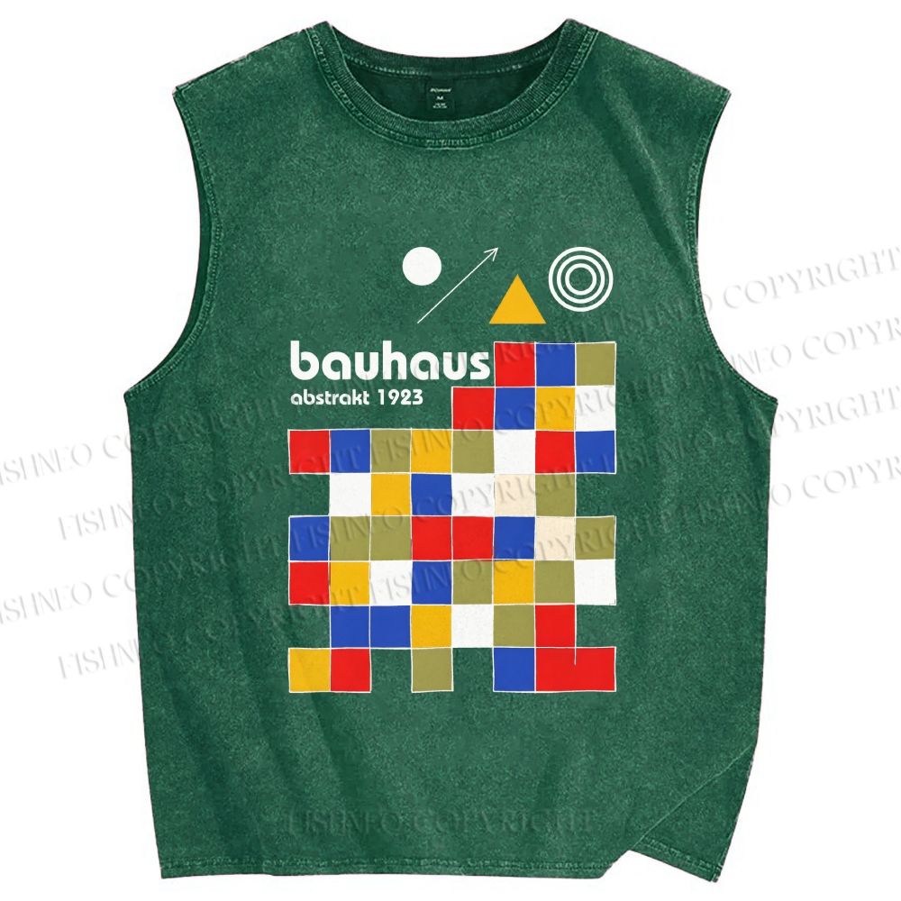 Unisex Bauhaus Colored Squares Printed Washed Tank Top