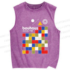 Unisex Bauhaus Colored Squares Printed Washed Tank Top