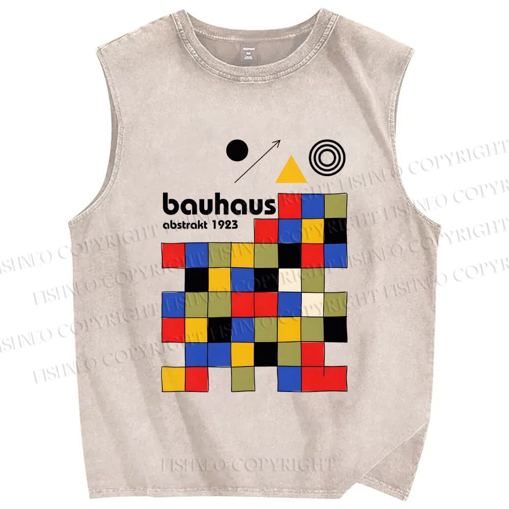 Unisex Bauhaus Colored Squares Printed Washed Tank Top