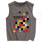 Unisex Bauhaus Colored Squares Printed Washed Tank Top