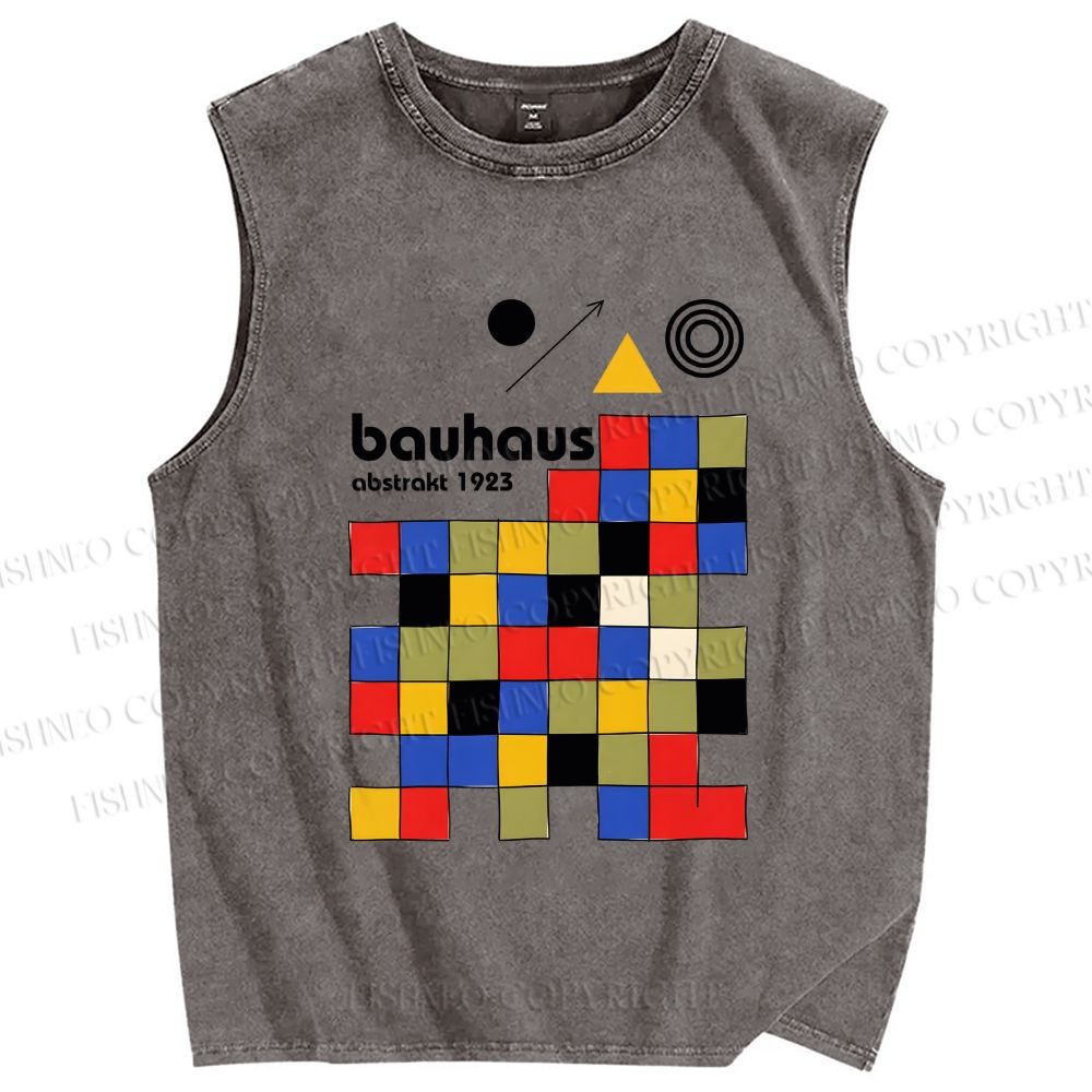 Unisex Bauhaus Colored Squares Printed Washed Tank Top