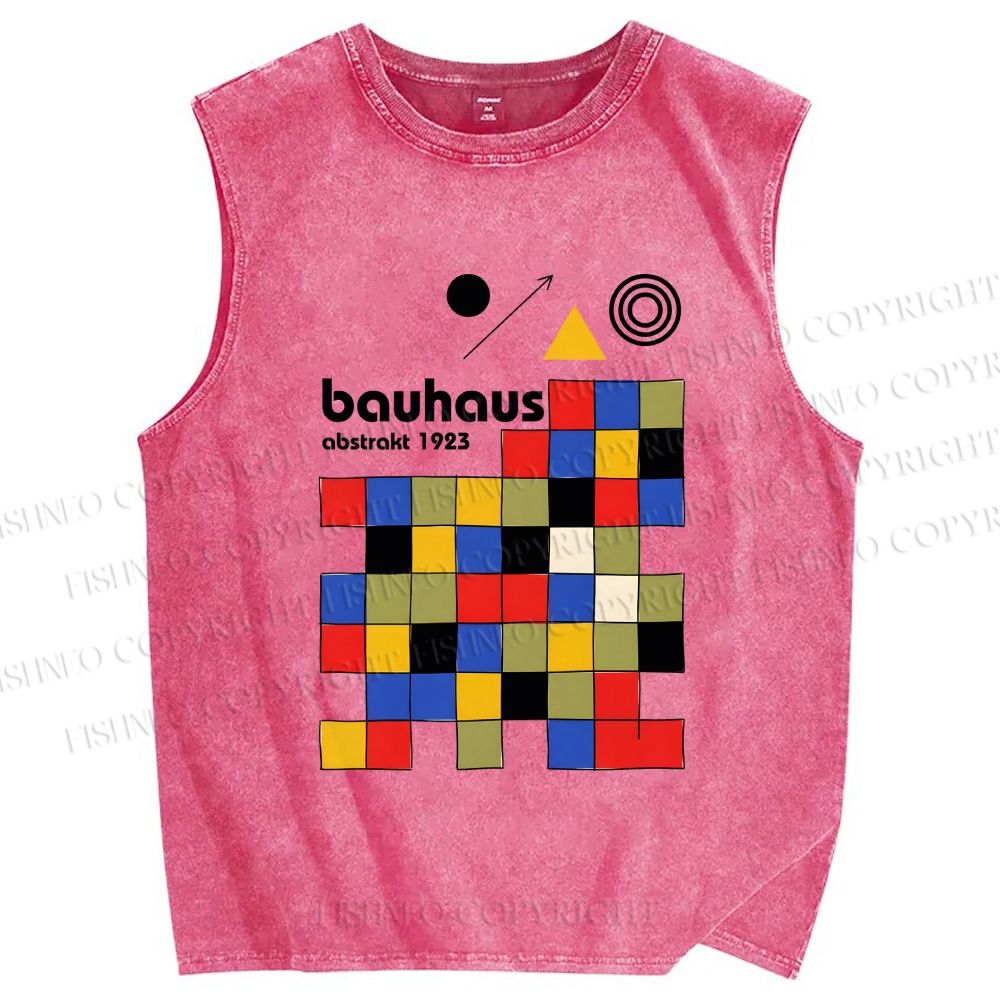 Unisex Bauhaus Colored Squares Printed Washed Tank Top