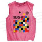 Unisex Bauhaus Colored Squares Printed Washed Tank Top