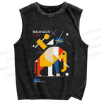 Unisex Bauhaus Elephant Printed Washed Tank Top