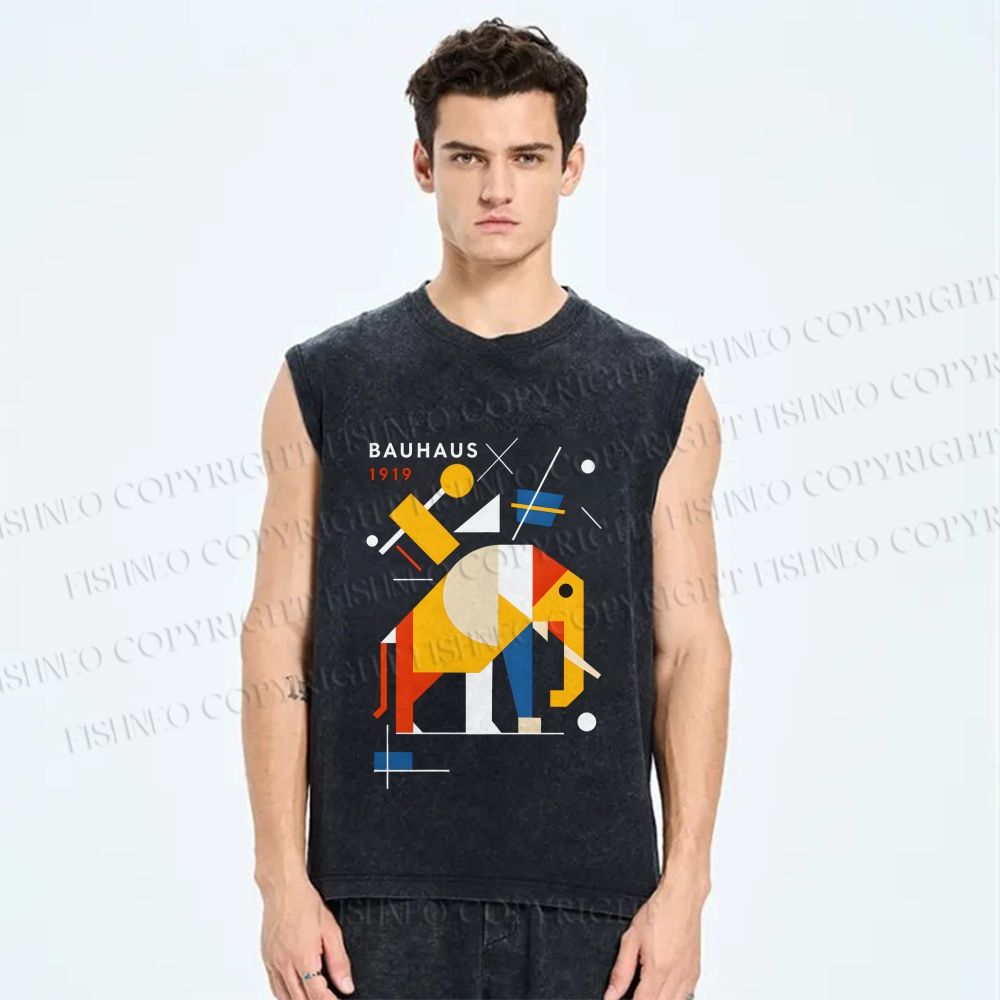 Unisex Bauhaus Elephant Printed Washed Tank Top