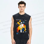 Unisex Bauhaus Elephant Printed Washed Tank Top