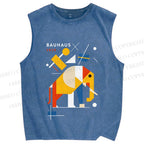 Unisex Bauhaus Elephant Printed Washed Tank Top