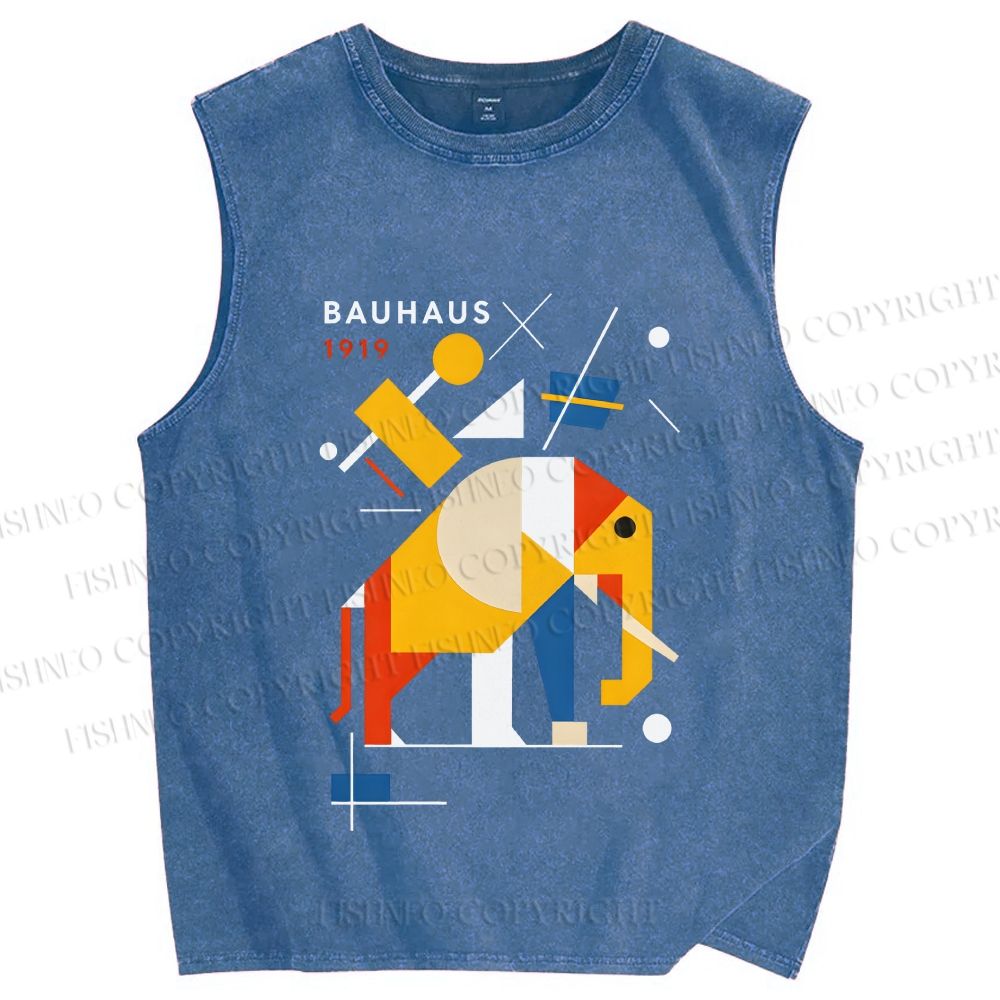 Unisex Bauhaus Elephant Printed Washed Tank Top