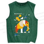 Unisex Bauhaus Elephant Printed Washed Tank Top