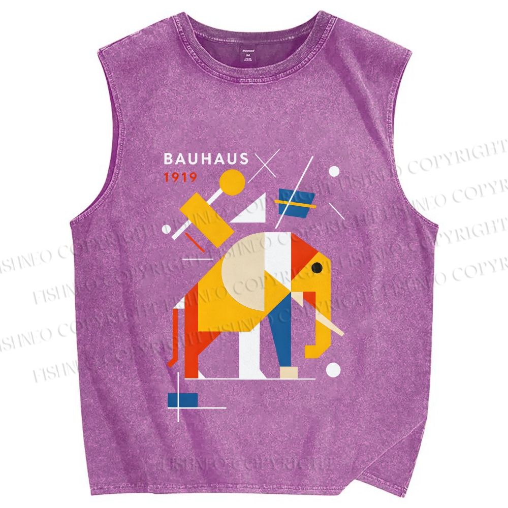 Unisex Bauhaus Elephant Printed Washed Tank Top