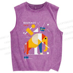 Unisex Bauhaus Elephant Printed Washed Tank Top
