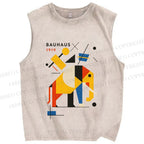 Unisex Bauhaus Elephant Printed Washed Tank Top