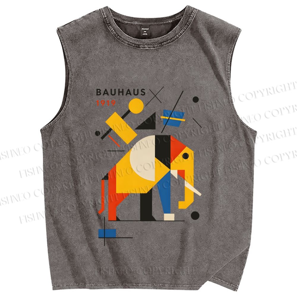 Unisex Bauhaus Elephant Printed Washed Tank Top