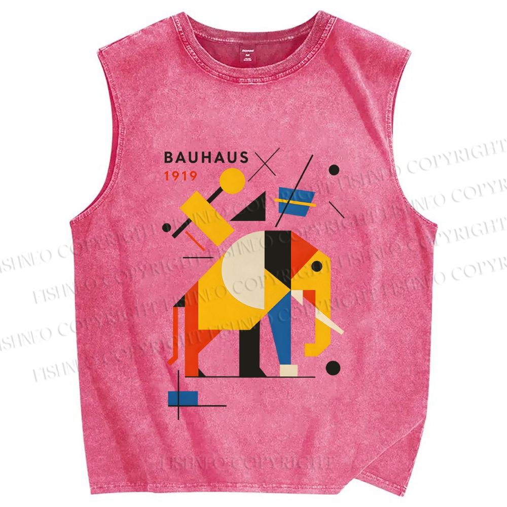 Unisex Bauhaus Elephant Printed Washed Tank Top