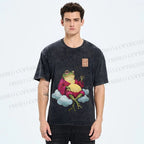 Unisex Smoking Frog Printed Washed Tee