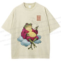 Unisex Smoking Frog Printed Washed Tee
