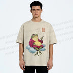 Unisex Smoking Frog Printed Washed Tee