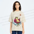 Unisex Smoking Frog Printed Washed Tee