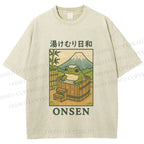 Unisex Frog Taking A Bath Printed Washed Tee