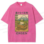 Unisex Frog Taking A Bath Printed Washed Tee
