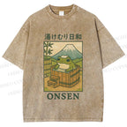Unisex Frog Taking A Bath Printed Washed Tee