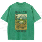 Unisex Frog Taking A Bath Printed Washed Tee