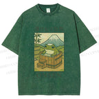 Unisex Frog Taking A Bath Printed Washed Tee