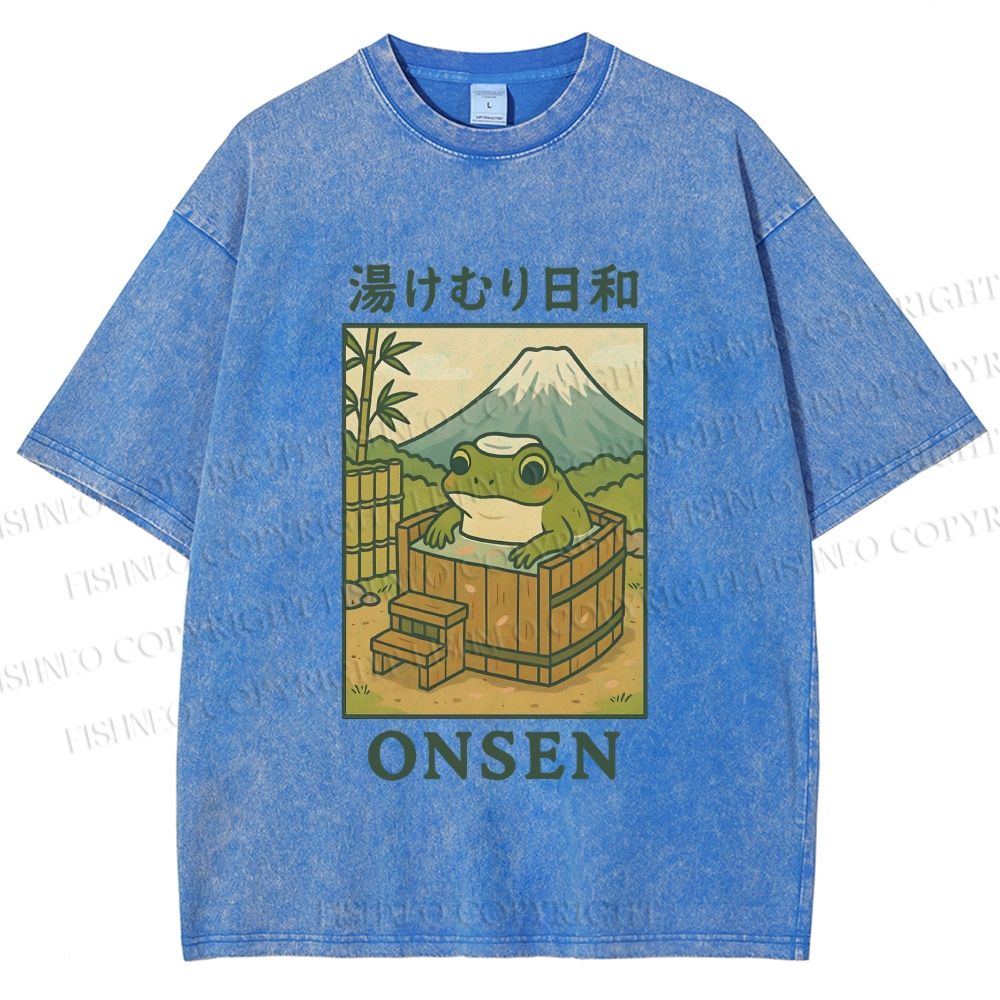 Unisex Frog Taking A Bath Printed Washed Tee