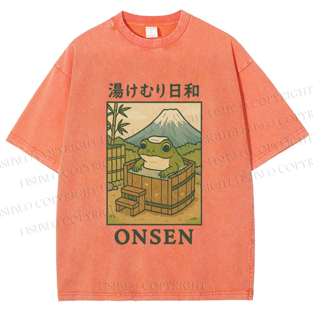 Unisex Frog Taking A Bath Printed Washed Tee