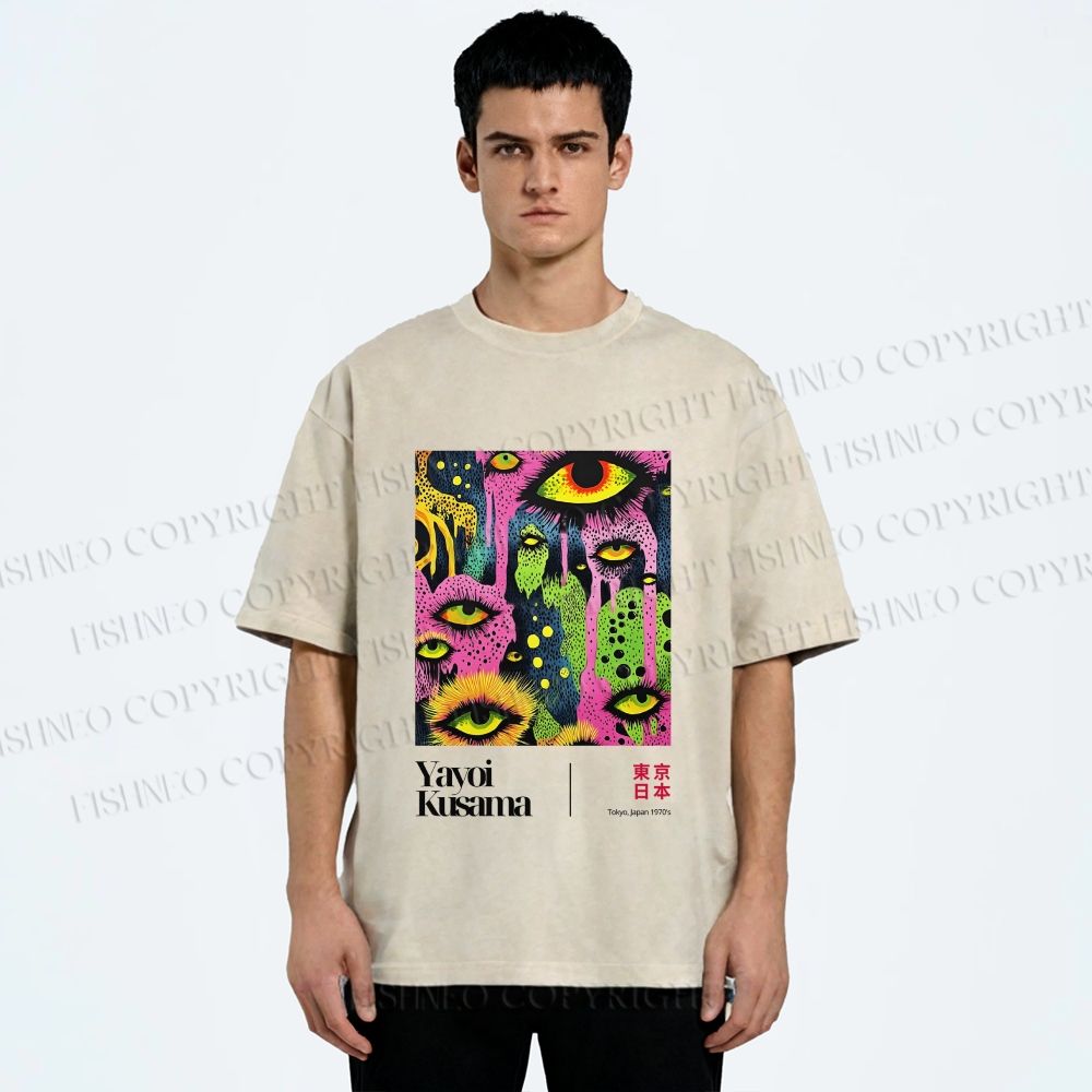 Unisex Yayoi Kusama Eyes Printed Washed Tee