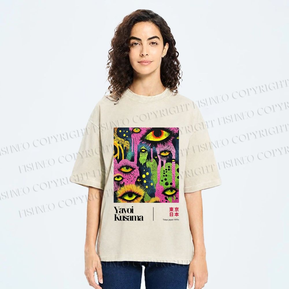 Unisex Yayoi Kusama Eyes Printed Washed Tee