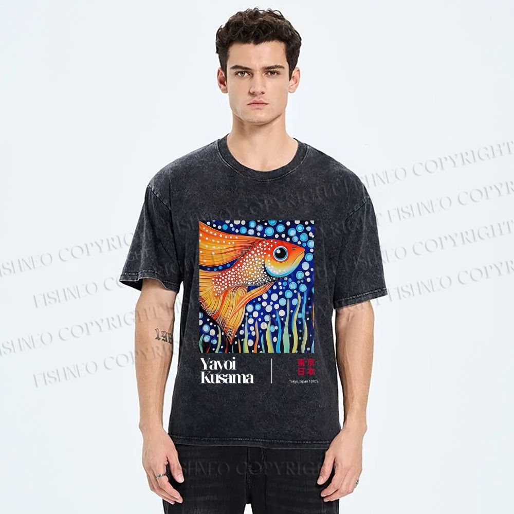 Unisex Yayoi Kusama Fish Printed Washed Tee