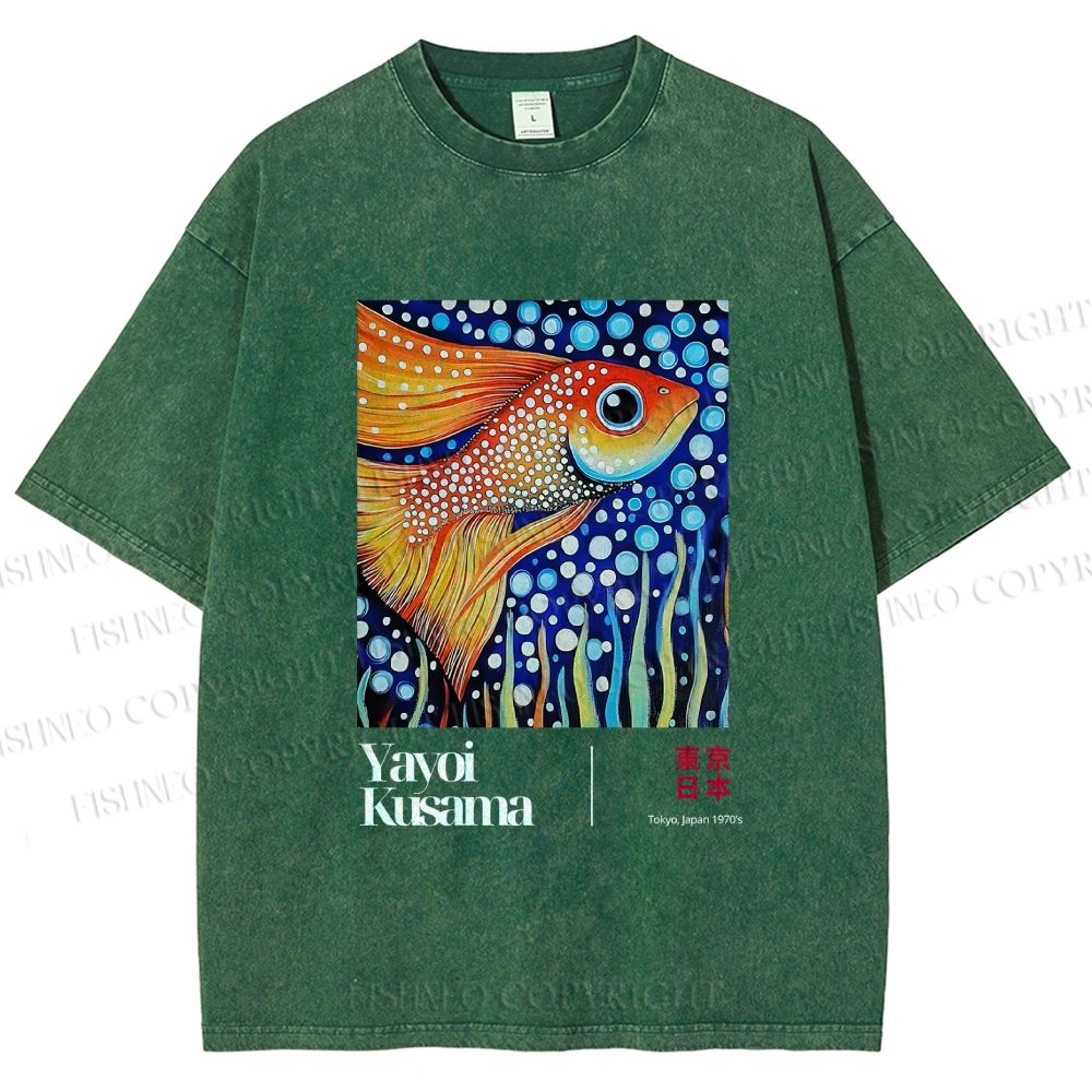 Unisex Yayoi Kusama Fish Printed Washed Tee