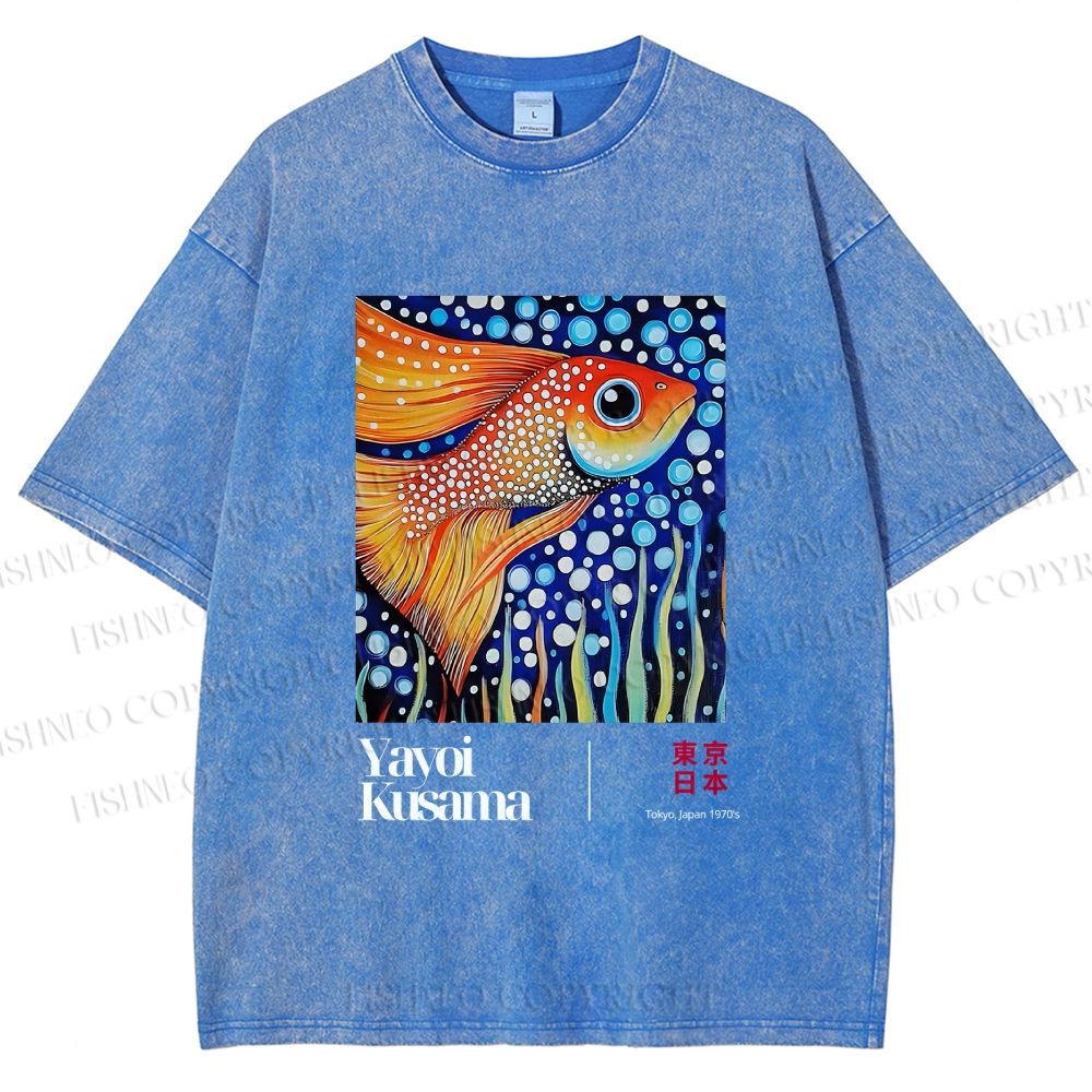 Unisex Yayoi Kusama Fish Printed Washed Tee